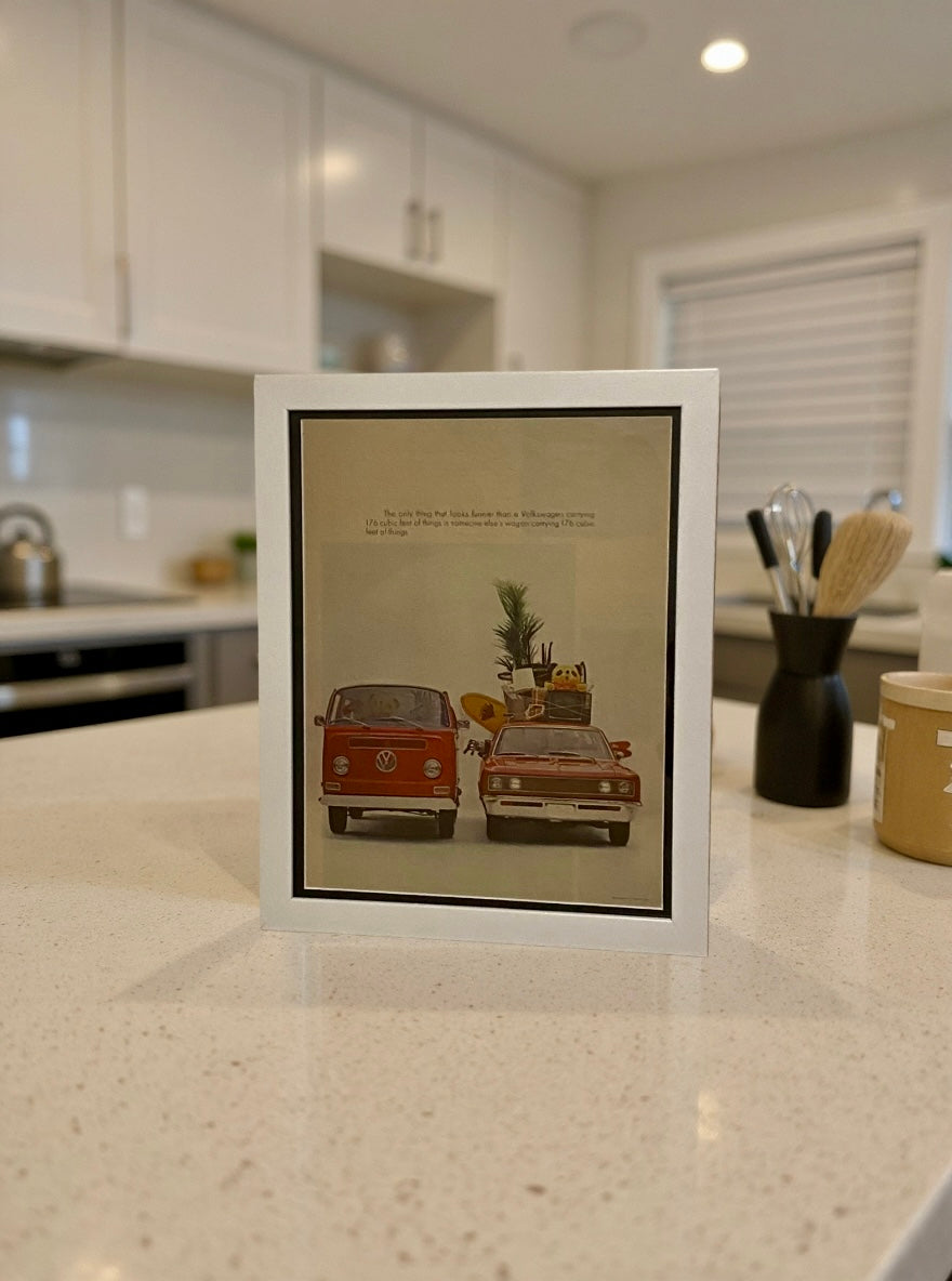 Original Vintage 1960s Volkswagen “176 Cubic Feet” Ad – Framed Automotive Art