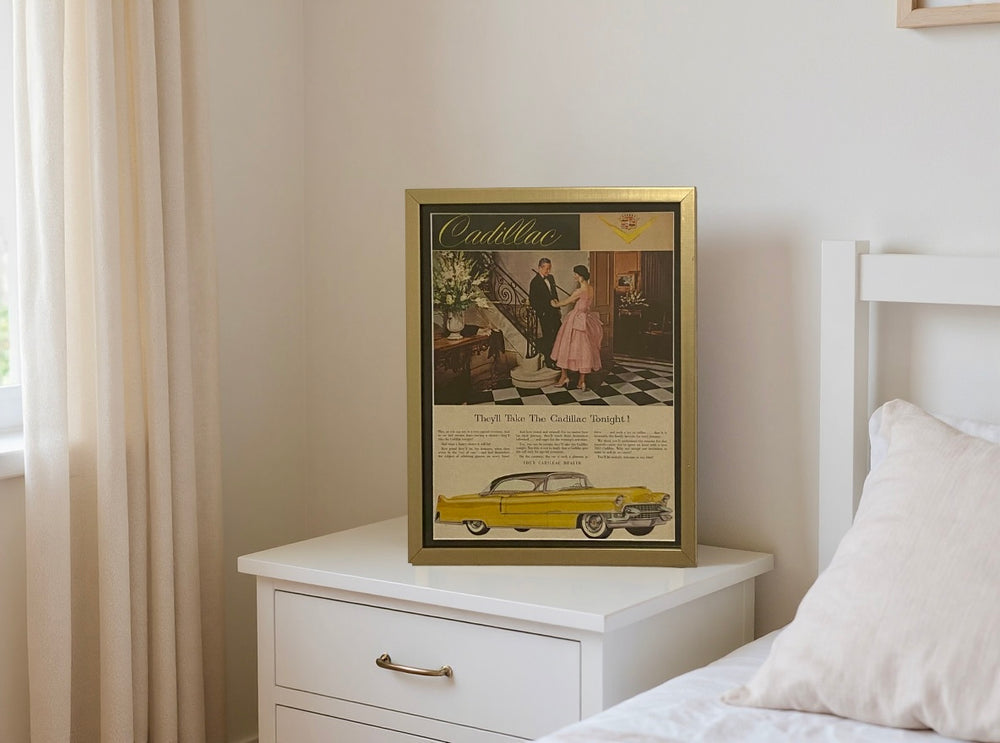 Original 1950s Cadillac Advertisement Framed – “They’ll Take the Cadillac Tonight” Vintage Automotive Wall Art