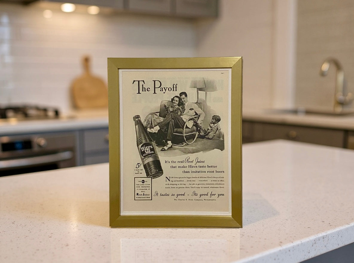 1941 Hires Root Beer “The Payoff” Vintage Advertisement Print | Original 11×14 Framed Americana Wall Art