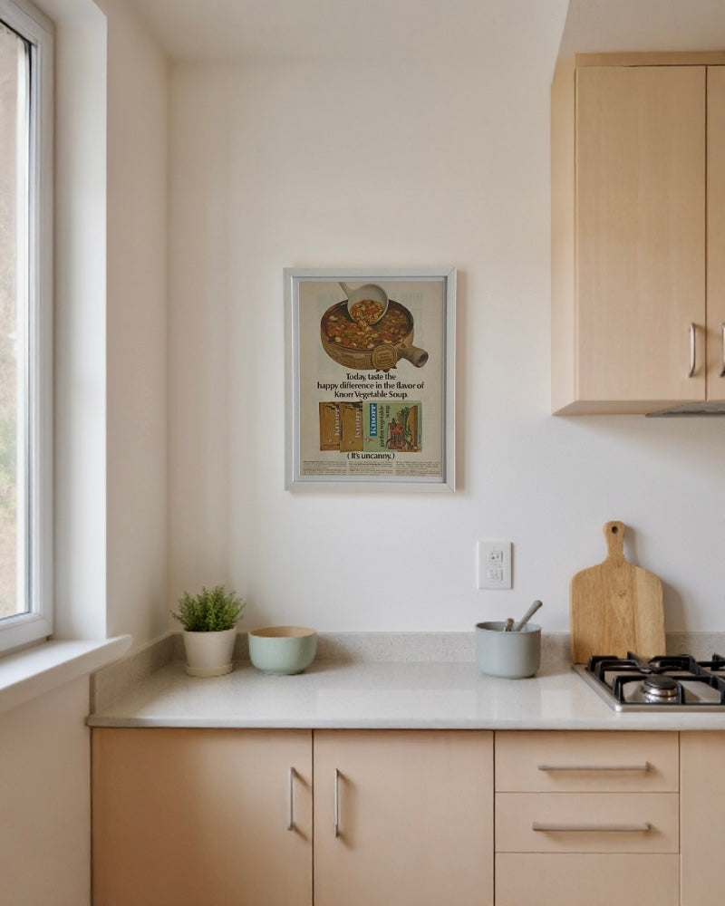 Modern vintage Knorr vegetable soup advertisement framed mid-century kitchen wall art