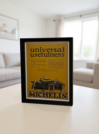 Modern vintage Michelin tire advertisement framed wall art, early automotive illustration print