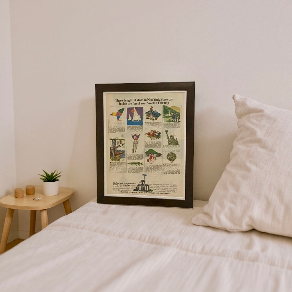 Modern vintage New York State World’s Fair travel advertisement framed wall art, mid-century tourism print