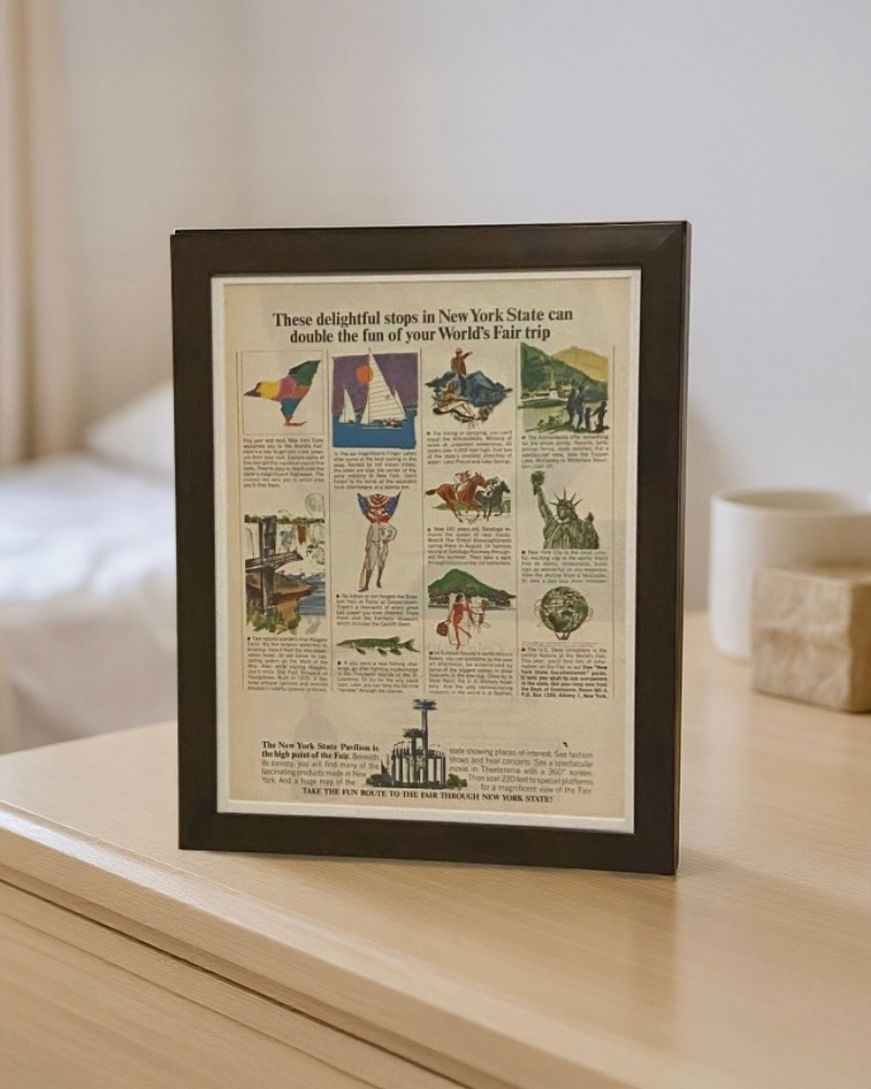 Modern vintage New York State World’s Fair travel advertisement framed wall art, mid-century tourism print