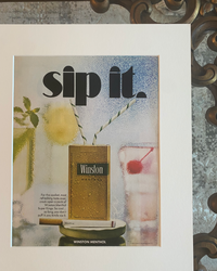 Close-up of the original Winston Menthol “Sip It.” vintage cigarette advertisement showing the artwork, typography, and paper texture.