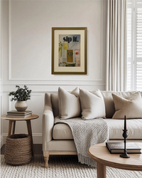 Original Winston Menthol “Sip It.” vintage cigarette advertisement framed in brass and displayed in a modern living room.