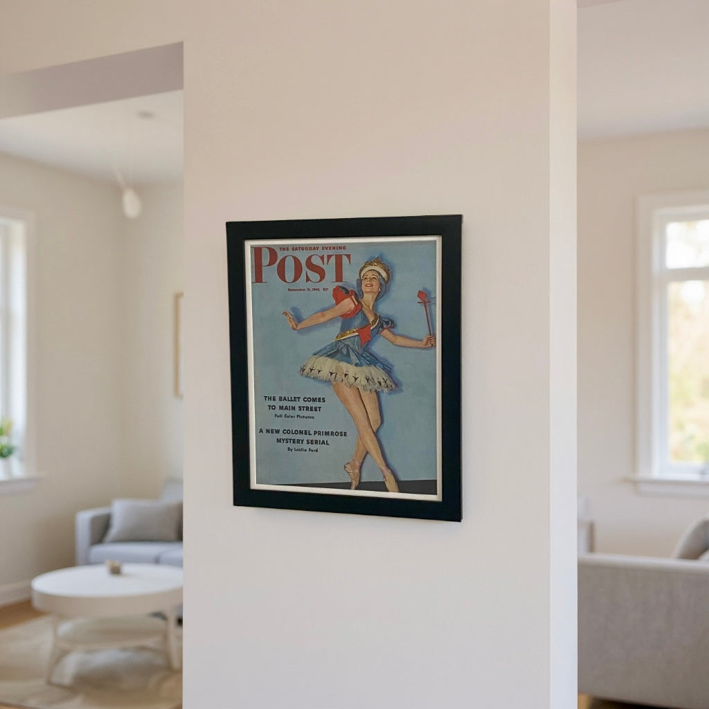 Saturday Evening Post ballerina cover framed wall art, modern vintage illustrated magazine print
