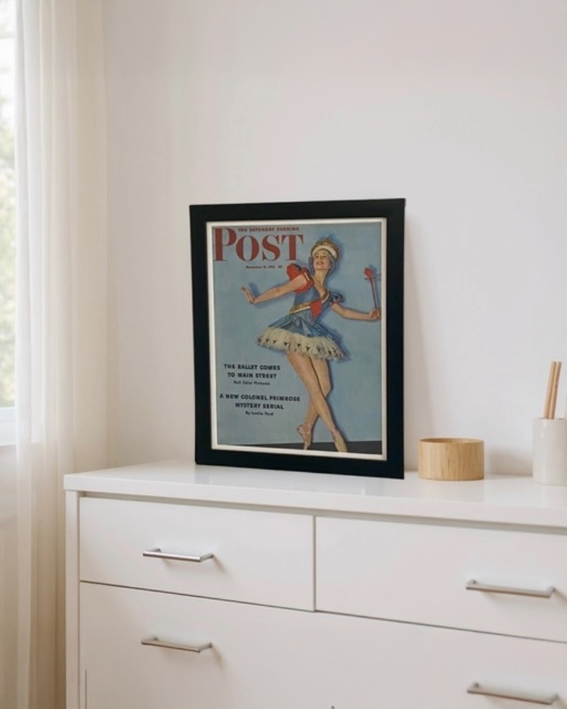 Saturday Evening Post ballerina cover framed wall art, modern vintage illustrated magazine print