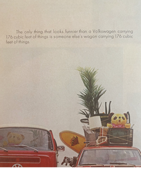 Close-up of the completed framed original Volkswagen “176 Cubic Feet” advertisement featuring the handcrafted brass frame and archival off-white mat.