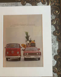 Close-up of the original Volkswagen “176 Cubic Feet” magazine advertisement showcasing its preserved paper, illustration, and vintage typography.