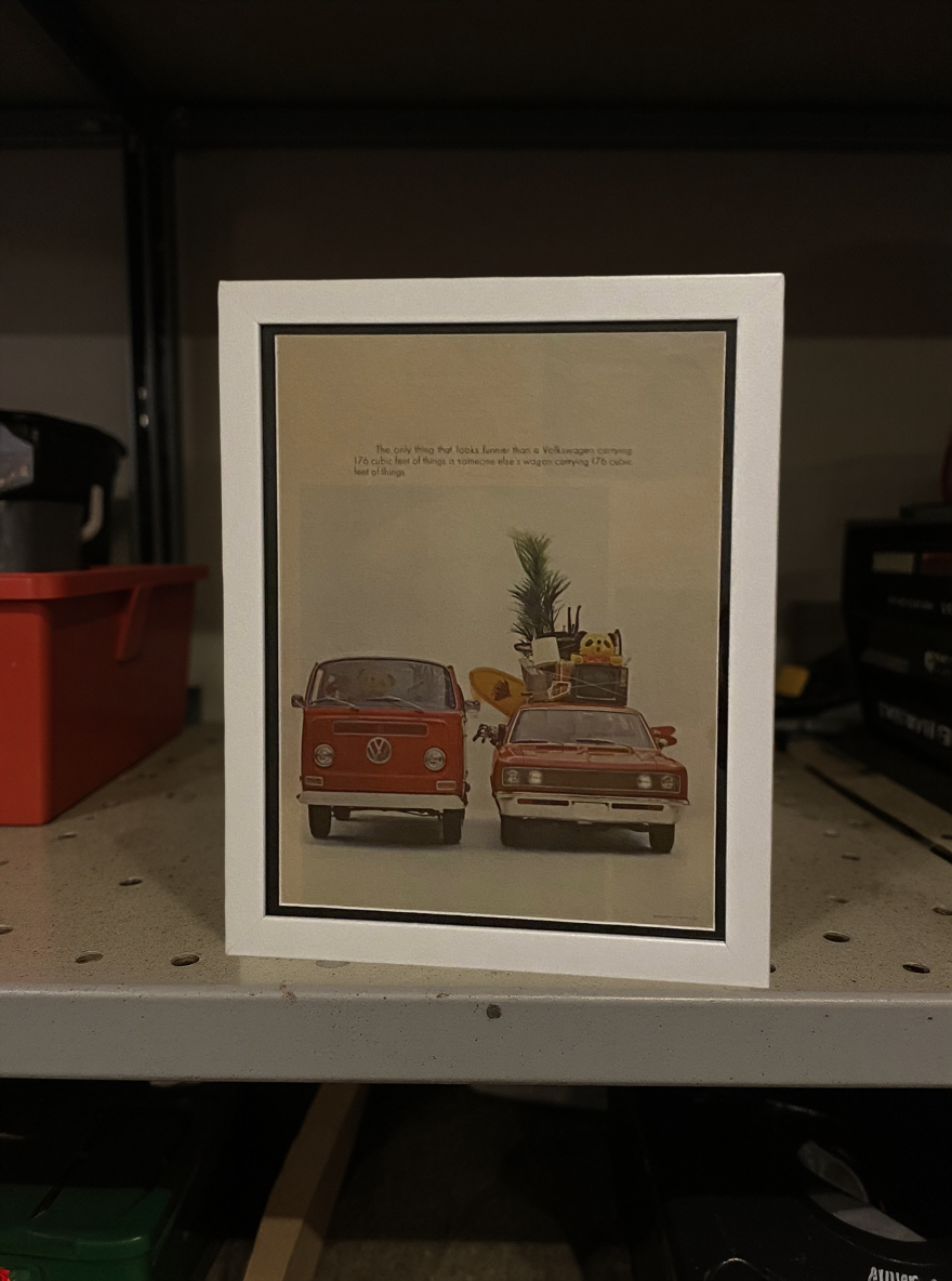 Original Vintage 1960s Volkswagen “176 Cubic Feet” Ad – Framed Automotive Art