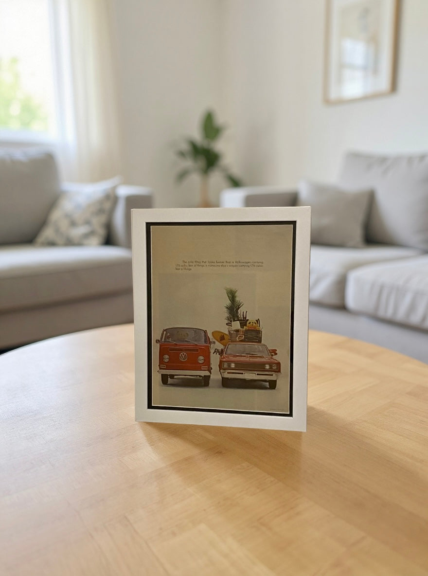 Original Vintage 1960s Volkswagen “176 Cubic Feet” Ad – Framed Automotive Art